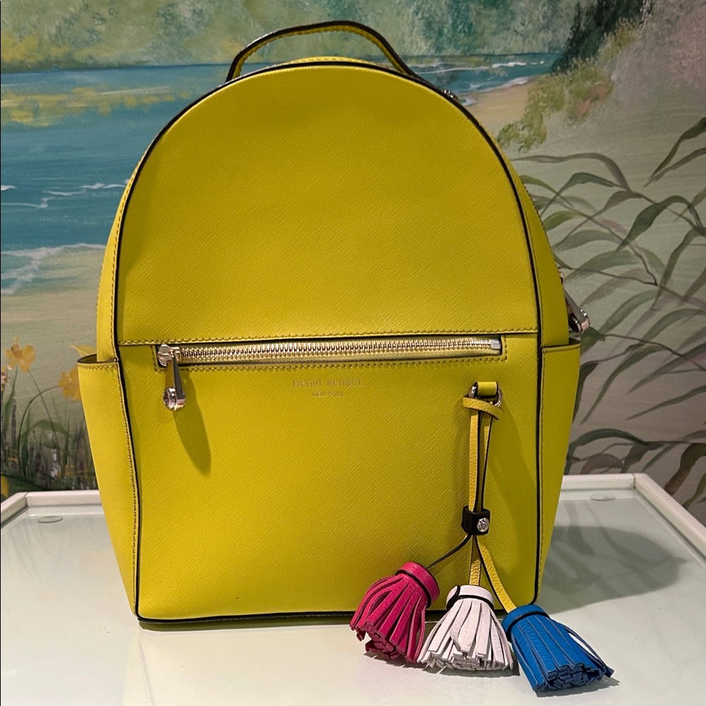Henri Bendel West 57th Yellow Saffiano Leather Backpack with Colorful Tassels
